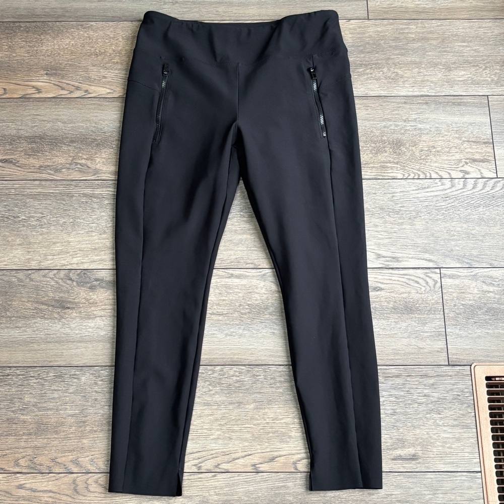 Athleta Stellar Tights Leggings Black Pockets Zippers Sz Large #870815